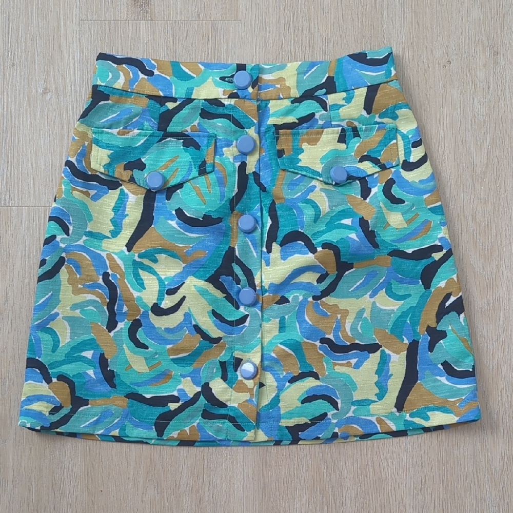 Blue A-Line Mini Skirt with Tie Front
